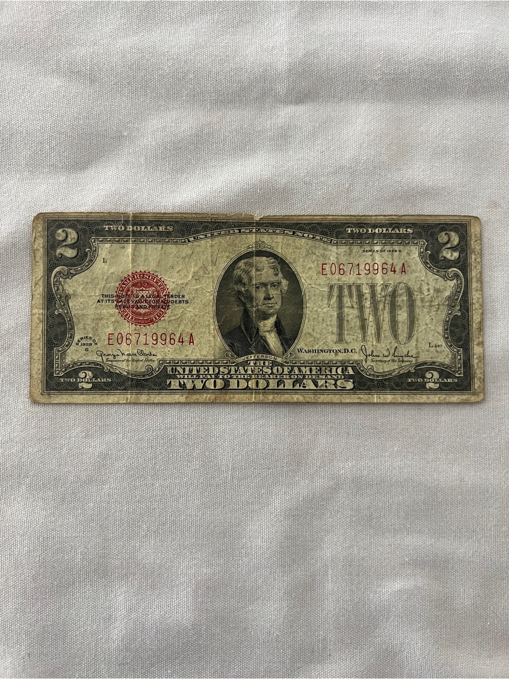 1928 $2 Two Dollar Red Seal